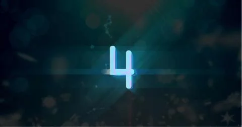 Image of blue retro digital number four in countdown with screen flare on black Stock Illustration