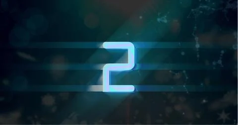 Image of blue retro digital number two in countdown with screen flare on black Stock Illustration