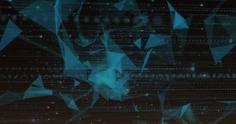 Image of blue shapes over data processing on black background Stock Illustration