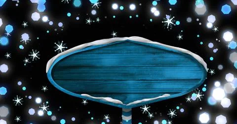Image of blue sign with copy space and christmas fairy lights flickering over Stock Illustration