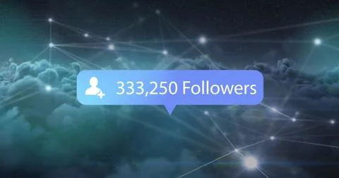 Image of blue social media interface speech bubble with Followers text and Stock Photos