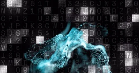 Image of blue spots over data processing on black background Stock Photos