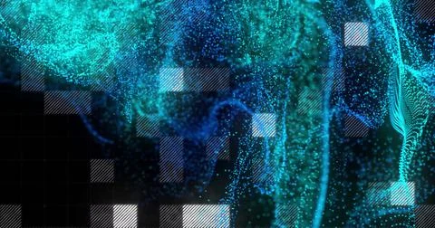 Image of blue spots over data processing on black background Foto stock