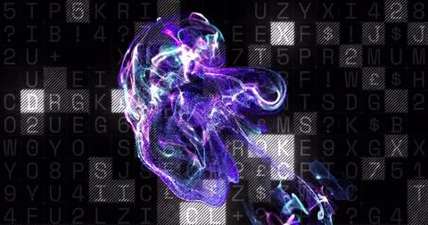 Image of blue spots over data processing on black background Stockfoto's