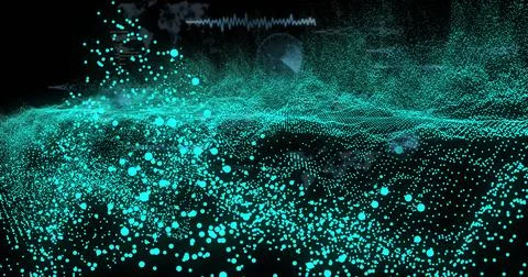 Image of blue spots over data processing on black background Stock Photos