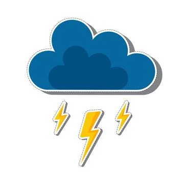 An image of a blue thundercloud with three yellow lightning bolts. Illustrazione stock