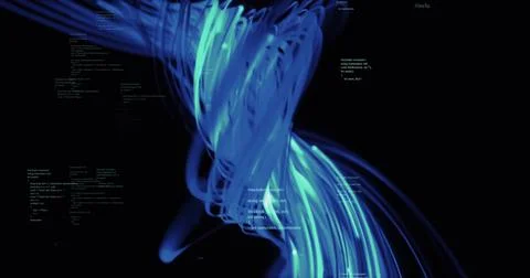 Image of blue trail over data processing on black background Stock Illustration