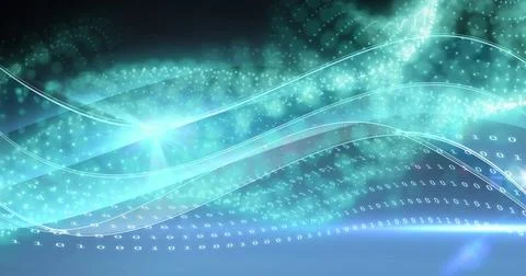 Image of blue wave and data processing over dark background Stock Photos