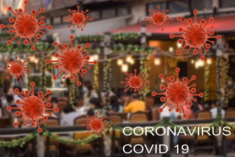 Image blurred Concept Coronavirus Covid spread in restaurants in crowded pubs Stock Illustration