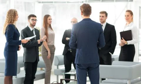 Image is blurred.the Manager makes a report to the business team. Stock Photos