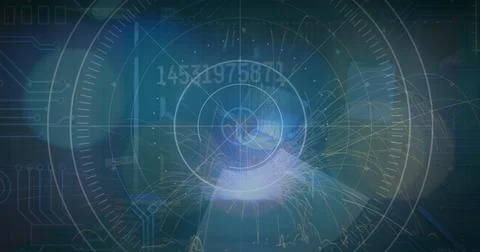 Image of blurred traffic lights over processing circle and dark space Stock Illustration