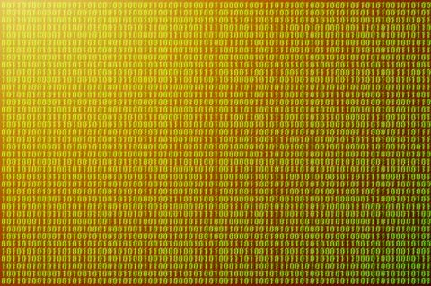 Image of a blurry binary code composed of a set of green numbers on a black b 스톡 사진