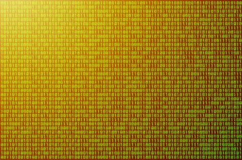 Image of a blurry binary code composed of a set of green numbers on a black b 스톡 사진
