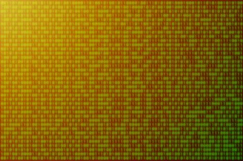 Image of a blurry binary code composed of a set of green numbers on a black b Stock Photos