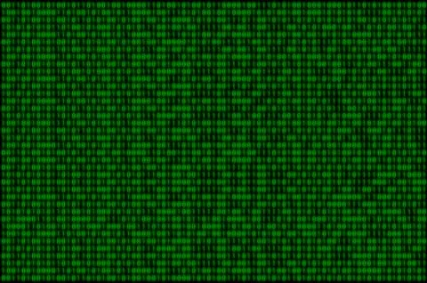 Image of a blurry binary code composed of a set of green numbers on a black b Stock Photos