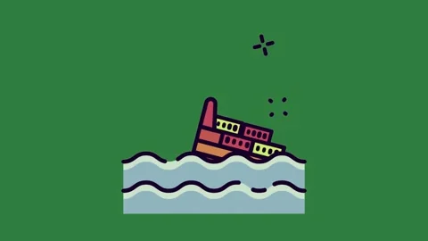 An image of a boat floating in the water and on top body mountain green screen Video stock 335130118