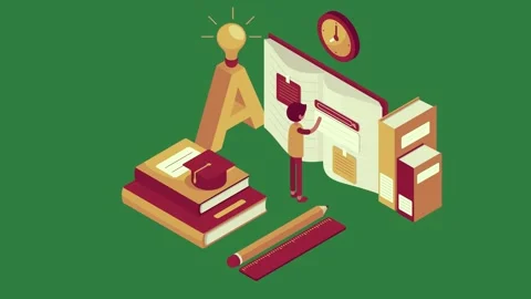 An image of book pencil on computer it books clock illustration person looking Stock-Footage 336893323