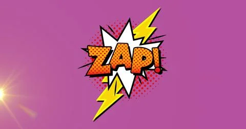 Image of boom text over retro star speech bubble and yellow flashes on pink Stock Illustration