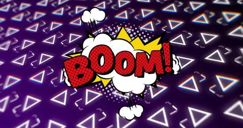 Image of boom text over retro vibrant pattern background Stock Photos