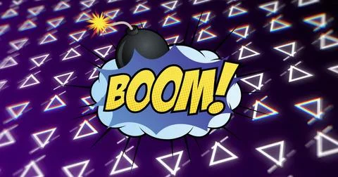 Image of boom text over retro vibrant pattern background 库存照片