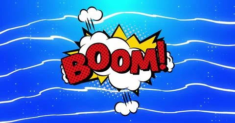 Image of boom text on retro speech bubble and patterned background Stock Illustration