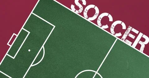 Image of bouncing soccer pitch with text on red background Stock Illustration