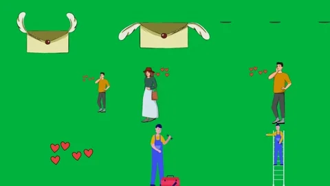 Image box horns it envelope green background screen white man woman. Stock Footage 310563324