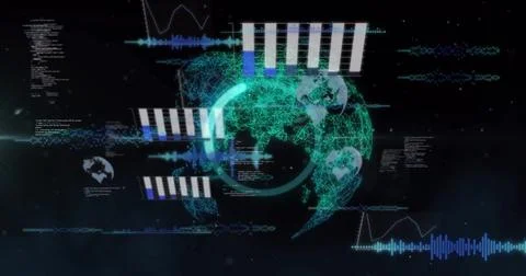Image of brain and digital data processing over on dark background 스톡 일러스트