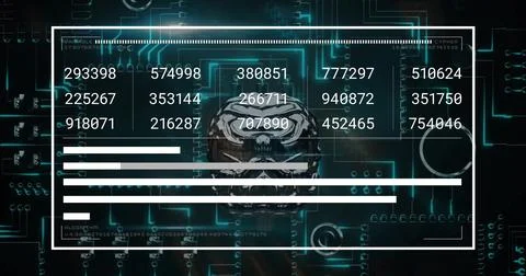 Image of brain and digital data processing over dark background 写真素材