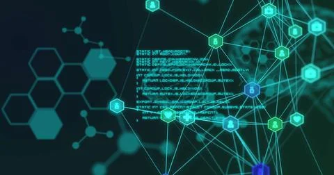 Image of brain and research data processing with network of connected icons, on Illustrazione stock