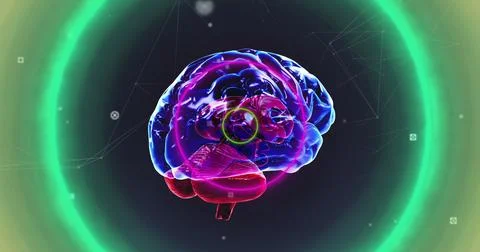 Image of brain and shapes on black background イラスト素材
