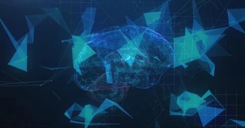 Image of brain and shapes on black background イラスト素材