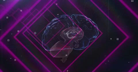 Image of brain and shapes on black background イラスト素材