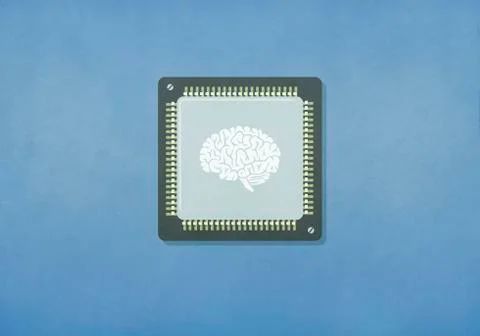 Image of brain on computer chip Stock Illustration