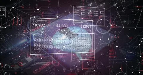 Image of brain, digital data processing and padlock on dark background Foto stock