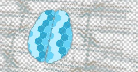 Image of brain over multiple spots moving, created using generative ai Illustrazione stock