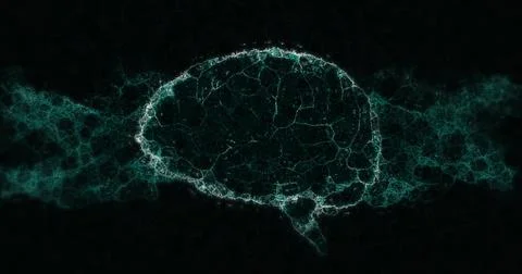 Image of brain rotating over black background with waves Stock Illustration