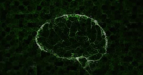 Image of brain rotating over black background with math formulas 스톡 일러스트