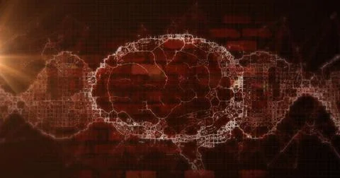 Image of brain rotating over waves on brown background Stock Illustration