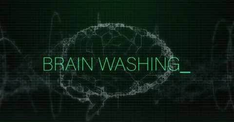 Image of brain washing text over brain 스톡 사진