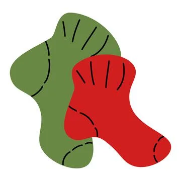Image of a bright warm socks red and green color in a minimalistic style. Illustrazione stock