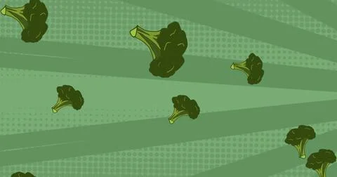 Image of broccoli falling on green background Stock Illustration