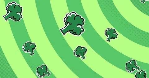 Image of broccoli moving on green background Stock Illustration