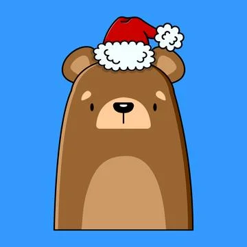 An image of a brown bear in a red Santa Claus hat. vector illustration. Illustration