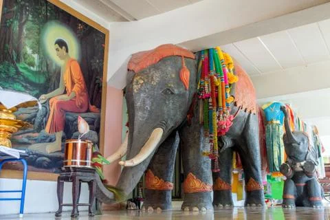 The image of the Buddha in the corridor of the Buddhist monastery Stock Photos