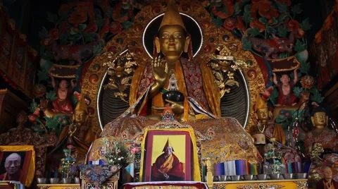 The image of Buddha inside the Kopan monastery. Slide shift Stock Footage 58937919