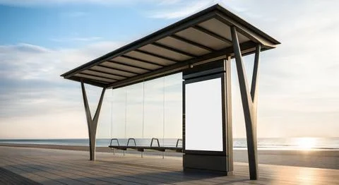 An image of a Bus Stop isolated on a city background Stock Illustration