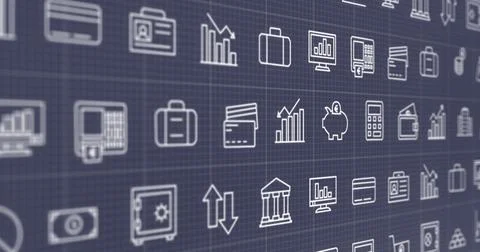 Image of business icons and data processing over grey background イラスト素材