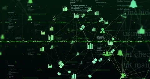 Image of business icons over data processing イラスト素材