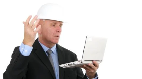 Image with Busy Engineer Using Laptop Communication Foto stock